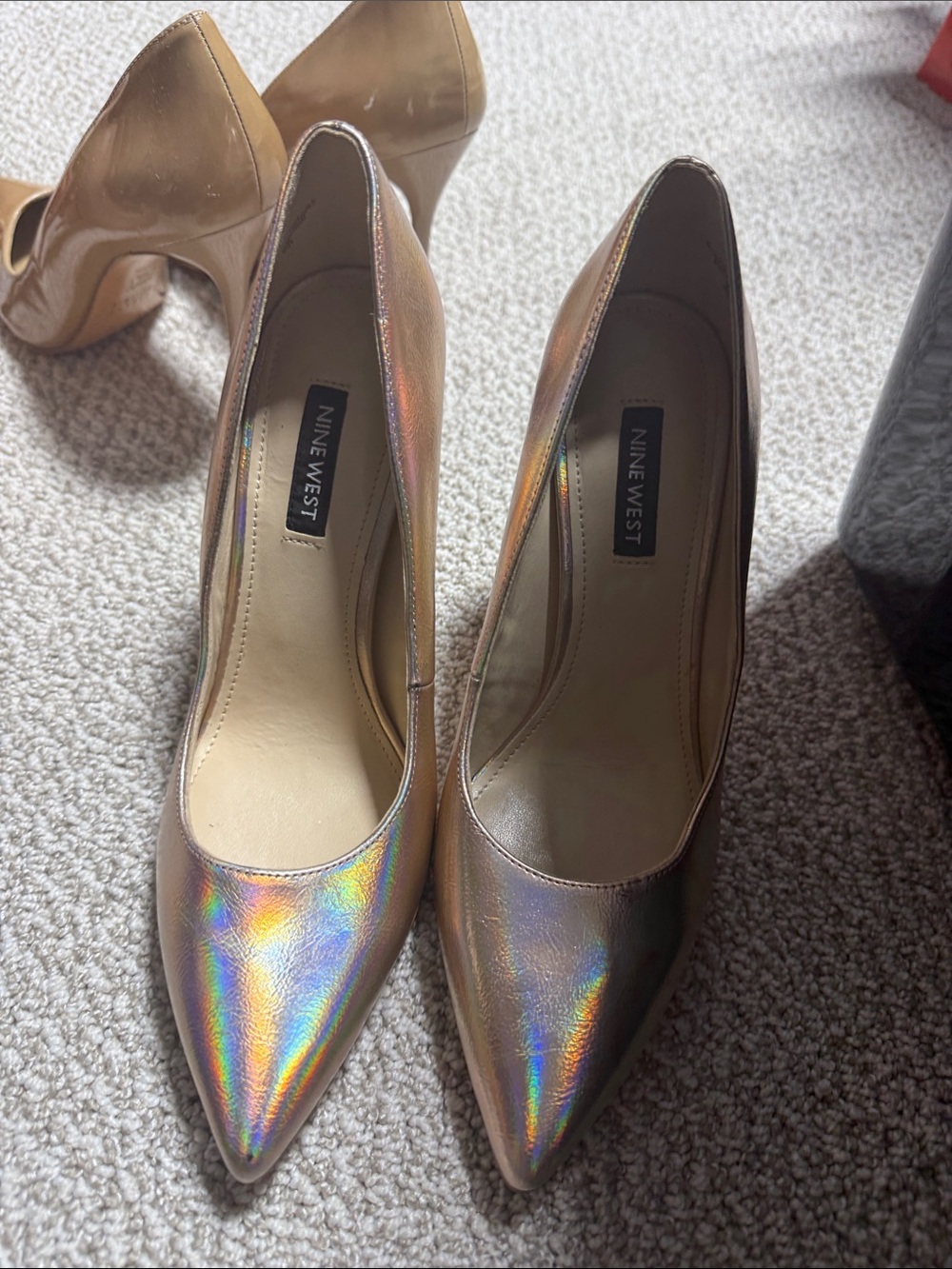Nine West Iridescent Pointed Toe Pumps - Metallic Rose